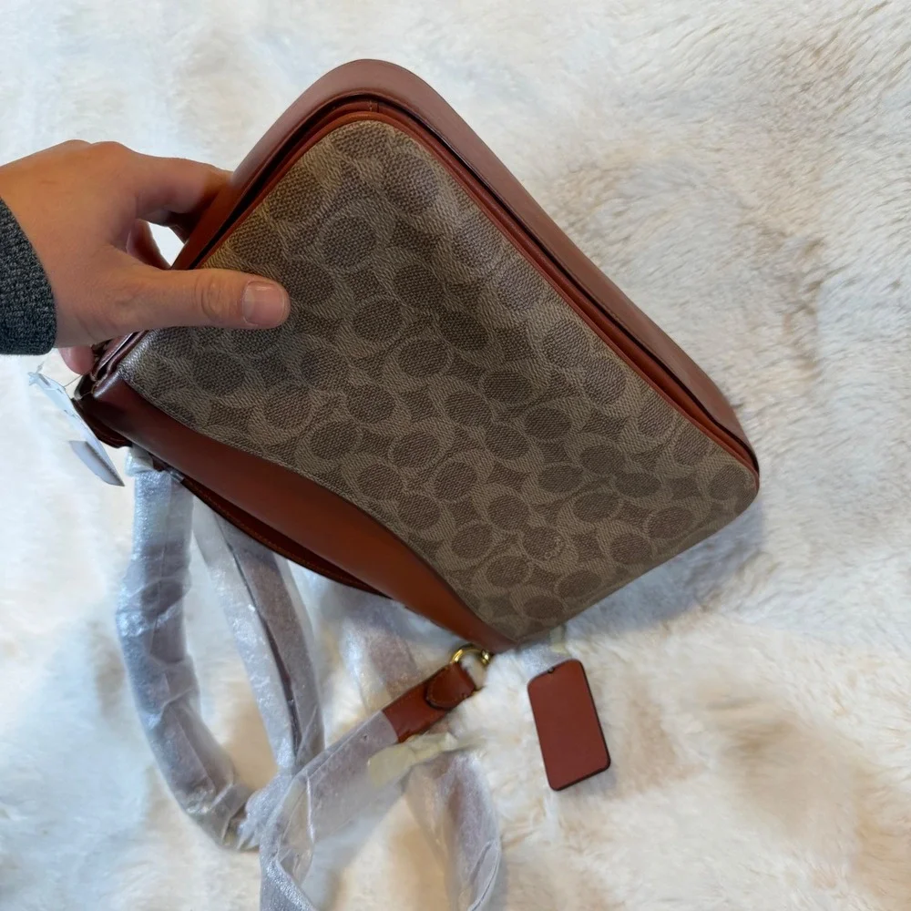 Coach Signature‎ Canvas Leather Tabby Top Handle Bag Saddle Brown Brass NWT